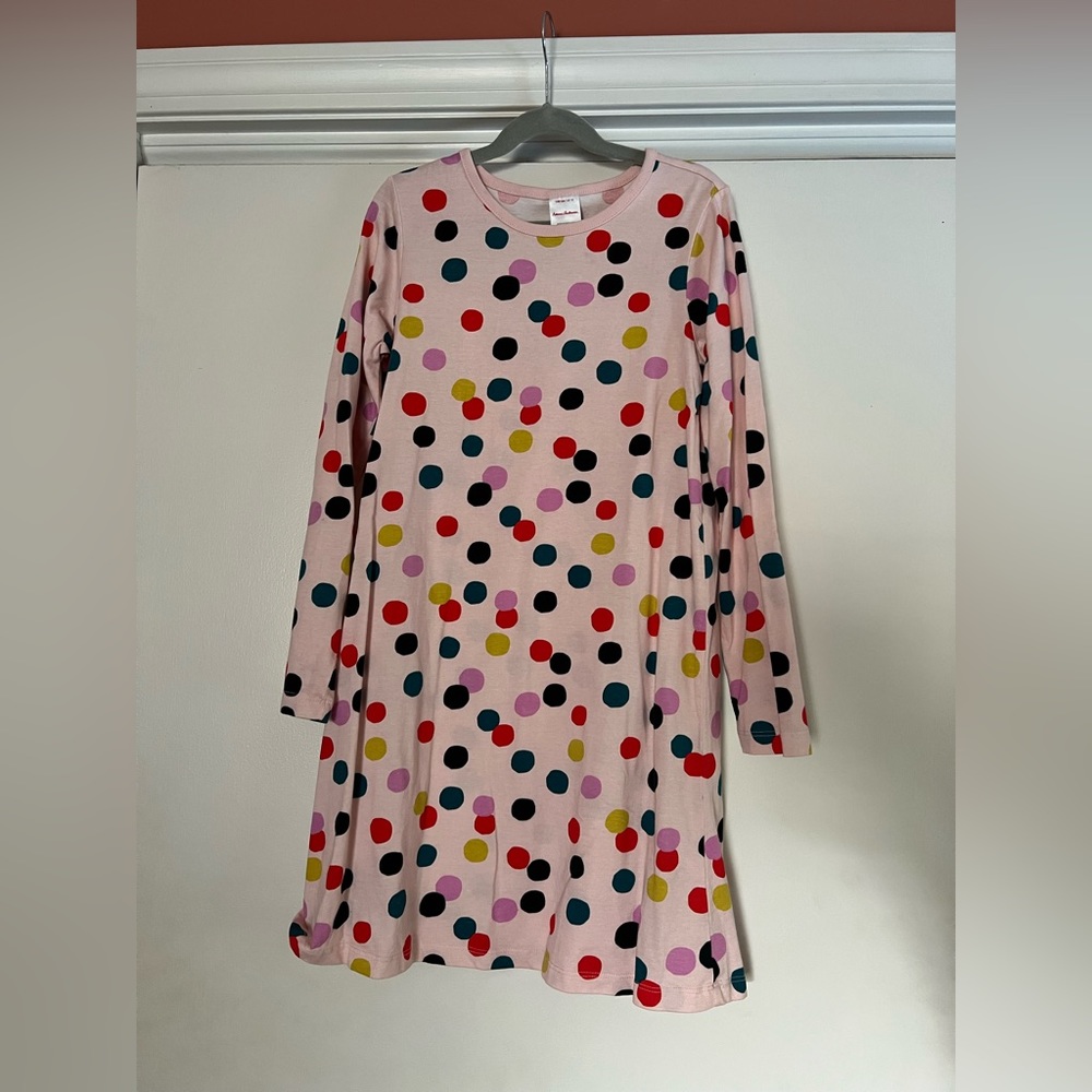 Hanna Andersson Dress Girls Size 140 (10) Pink Polka Dot Confetti